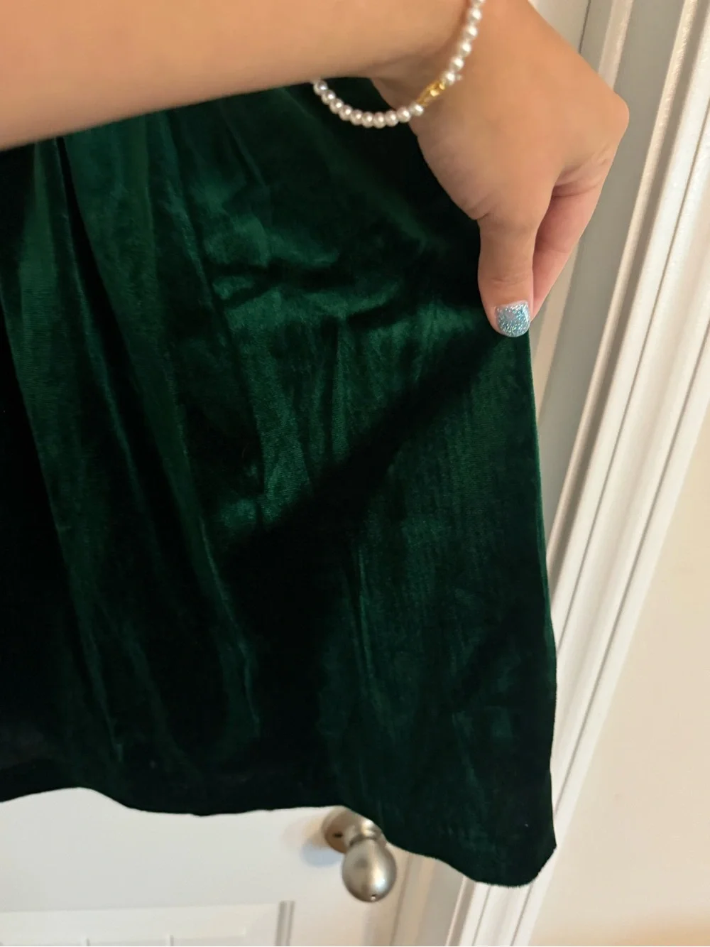 Rare Editions Dark Green Velvet Holiday Dress with Red Plaid Trim